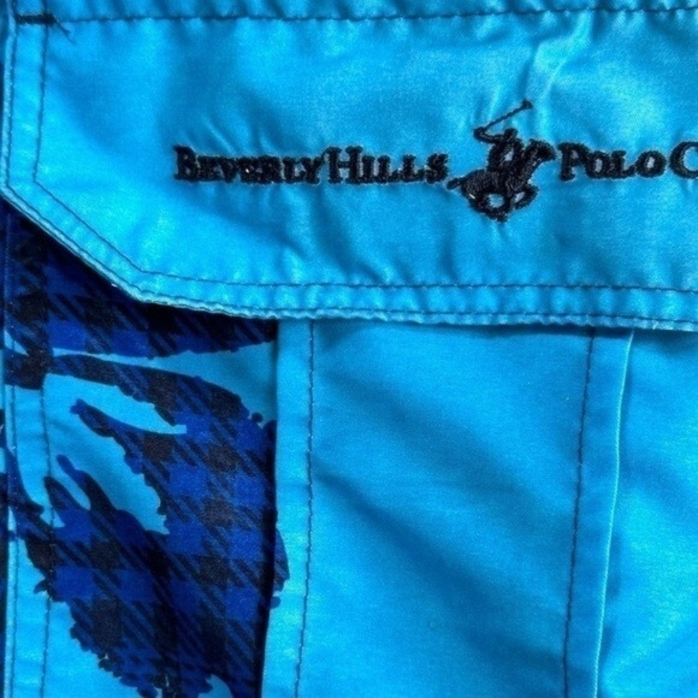 Beverly Hills Polo Club Blue Floral Print Polyester Swim Trunks Board Shorts VG - Picture 3 of 4